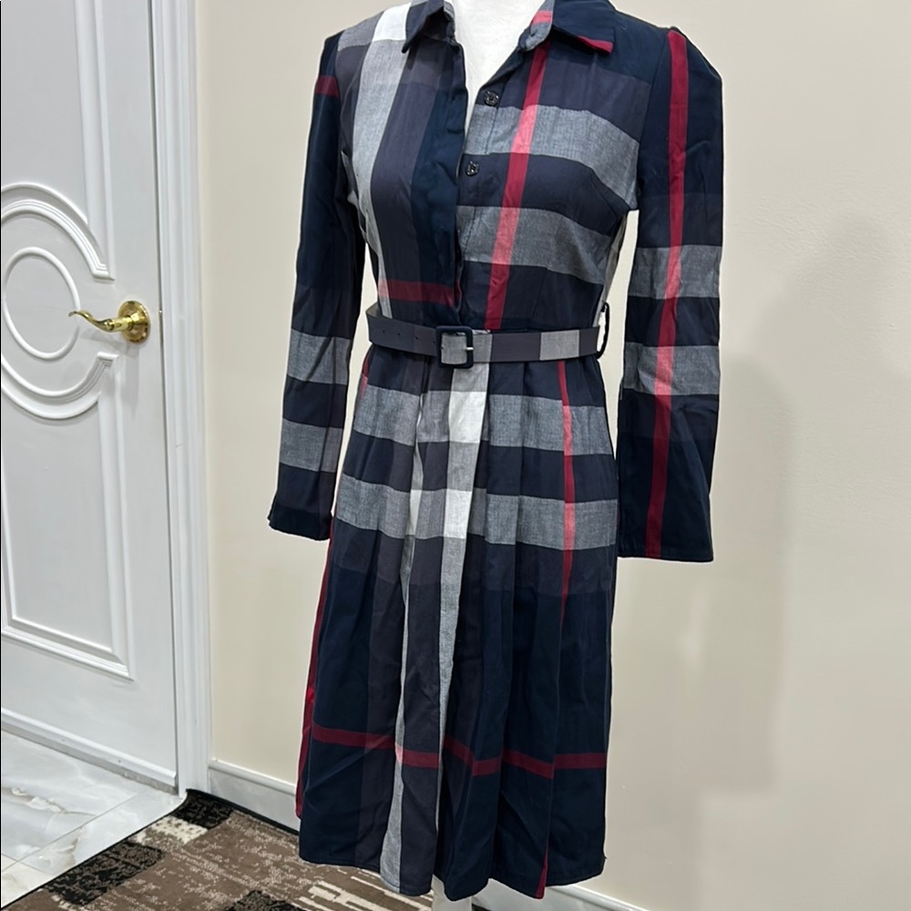 Black Gray Red Plaid Cotton Long Sleeve Shirt Dress